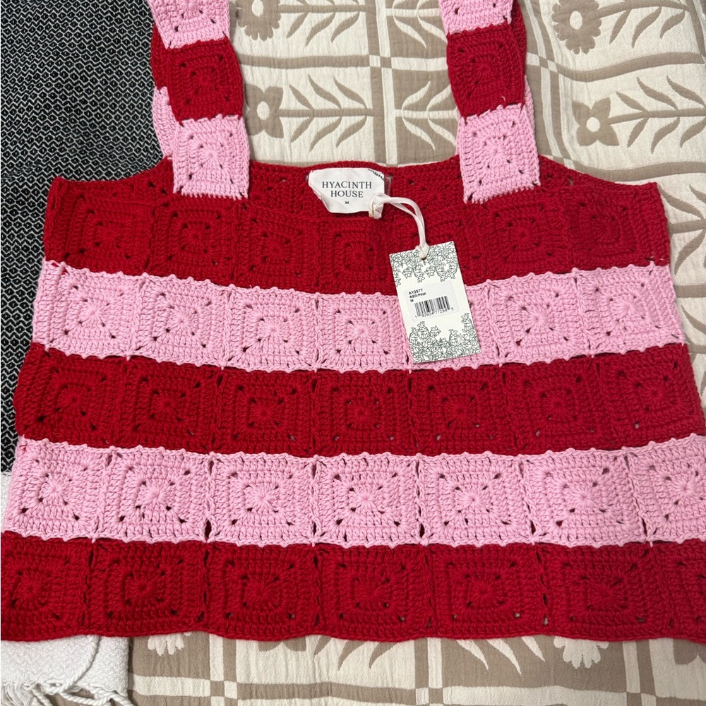 Hyacinth House Red and Pink Crochet Tote